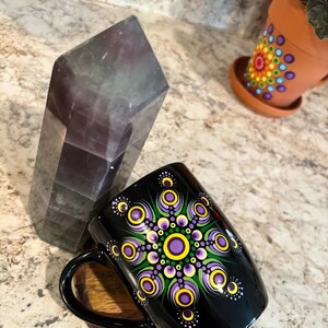 Hand painted dot mandala sacred geometry mug