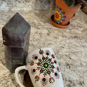 Hand painted dot mandala sacred geometry mug