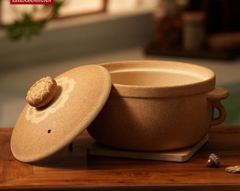 ZhenSanHuan Handmade Earthenware Clay Pot Casserole - 3L for 4-6 people