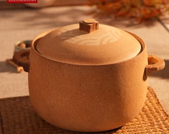 ZhenSanHuan Handmade Earthenware Clay Pot Casserole - 4L for 4-6 people