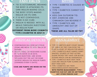 Type 1 Diabetes in children awareness pamphlet | T1D information sheet | Type 1 Diabetes hand outs printable for school or teachers