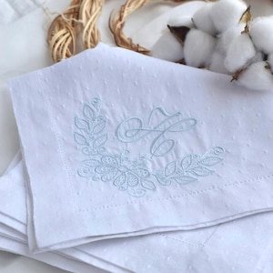 Servilletas personalizadas con monograma - Mezcla de algodón y lino - Bordadas para regalo de boda, aniversario, inauguración de la casa, servilletas