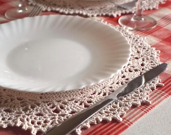 Lace Crochet Placemats - Elegant Table Decor - Farmhouse Style - Natural Cotton Crochet Placemat - Gift Idea - Rustic Table Setting