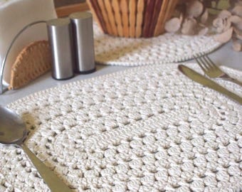Rustic Crochet Table Doily - Round & Oval - Natural Cotton Placemat - Boho Style - Versatile Home Kitchen Decor - Furniture Protector