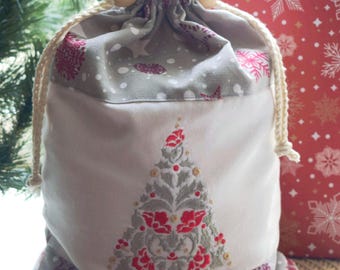 Christmas Gift Bag, Reusable Fabric Pouch, Embroidered Holiday Present Sack, Eco-Friendly Santa Sack, Unique Stocking Stuffer