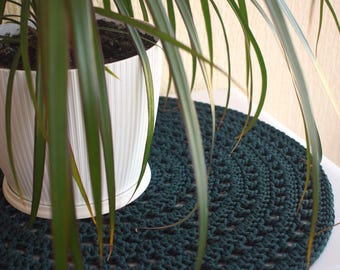 Handmade Crochet Placemat: Dark Green Rustic Table Mat