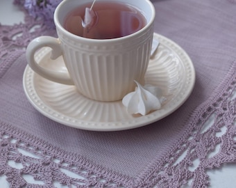 Victorian aesthetic Doily with Crochet Lace Border - Shabby Chic Table Decor - Cottagecore Tea Party Linen - Elegant Vintage Style Home Acce