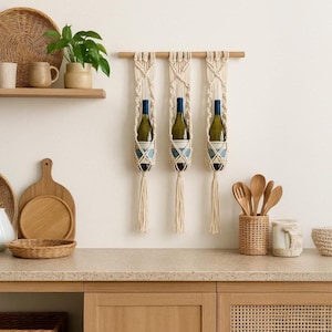 Appendino per bottiglie di vino o piante in macramè - Decorazione da appendere alla parete