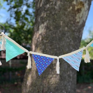 Turquesa Fabric Pennant Banner – Handmade Garland with Cream Tassels