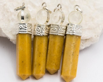 Gemstone  6 Sided Prism Pendant,     Mixed Sizes, Yellow Aventurine, necklace pendant -P293