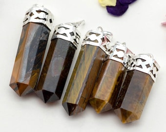 Tiger Eye  Gemstone  Pendant,  brass bail, necklace charms  1pc, 1 1/4-2 inch long, -P271