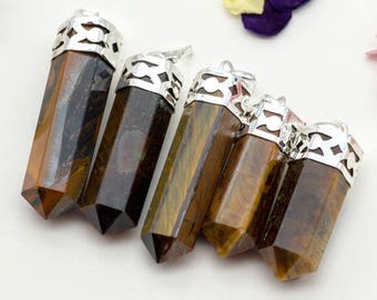 Tiger Eye Gemstone Point Pendant – Brass Bail | Necklace Charm