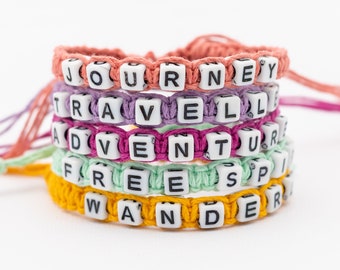 Personalized Word  Bracelets with  Letter beads,  hemp bracelets  made to order,  Choose the Cord Color / Words / Quantity Discounts