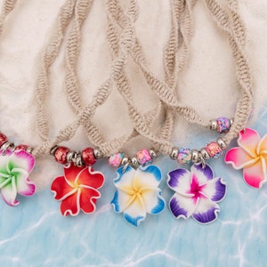 Polymer Clay Flower Necklaces:  hand knotted with hemp makes a unique gift for beach lovers