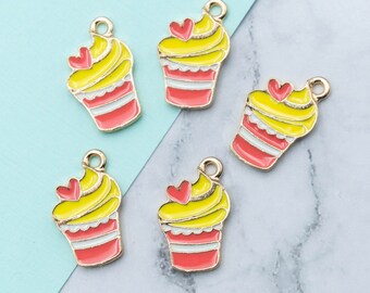 Pink Cup Cake Charms,  food charms,  summer pendants,  gold tone jewelry findings - C1201