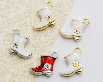 Santa stocking Charms,   enamel    Pendants, Christmas Jewett crafts, 5 pieces  -C1195