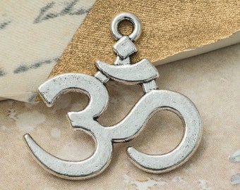 Ohm Charms,  Antique Silver  necklace Pendant, meditation charm, silver findings, 17mm, 12 per pack -C858