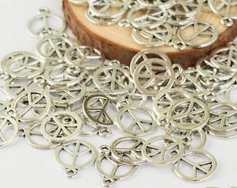 Silver  Peace Sign Charms, Alloy Metal Pendants, Bracelet Charms - 30 pieces - B3320