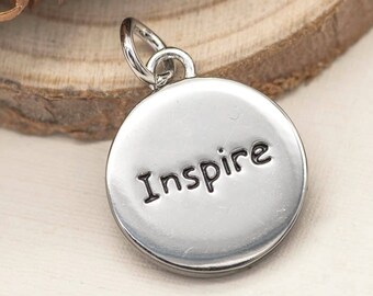 Believe Inspire Charm, 1pc, 15mm, Inspiration Charms, Bracelet Charm, Antique Silver - C660