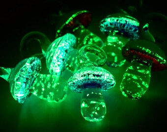 5 Glow in The Dark Glass  Mushroom Pendants,   Mixed Colors -B3245