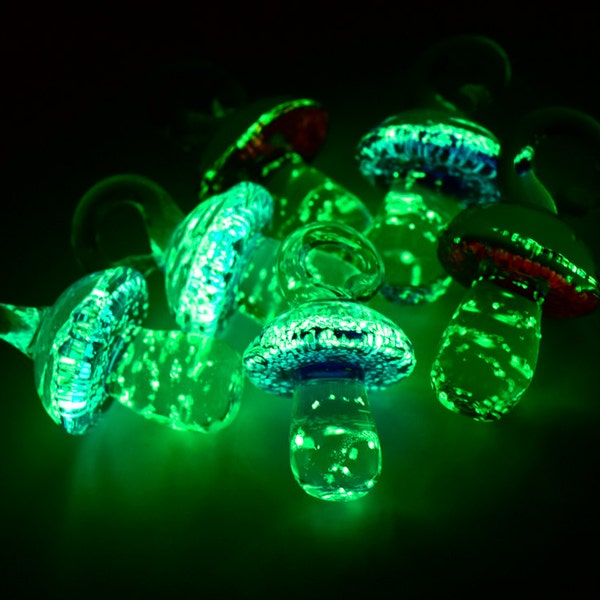 5 Glow in The Dark Glass  Mushroom Pendants,   Mixed Colors -B3245