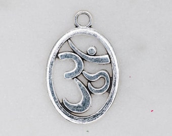 12 Alloy Metal Ohm Charms,  Oval Silver Tone   Pendant,  Gift for her   -C1081