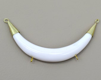 White Crescent   Pendant with  Brass Cap, Necklace Connector,  Resin Pendant