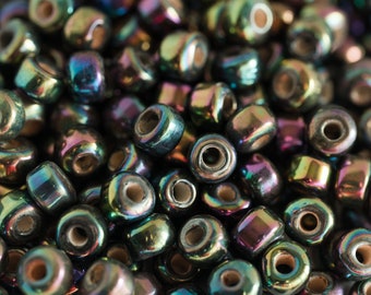 Metallic Glass Pony Beads, India Crow Roller 9mm, 50 pieces   -B3008