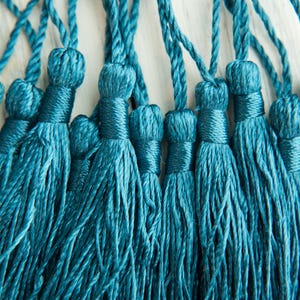 15 Dark Teal Long Jewelry Tassels, polyester tassel, trim, sewing supplies, 3 1/2 Inch