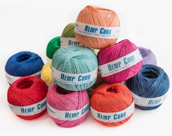 12 Dyed Hemp Balls, Colored Hemp Craft String, Polished, Eco Friendly fiber