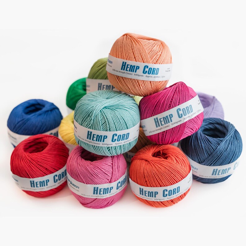 12 Dyed Hemp Balls, Colored Hemp Craft String, Polished, Eco Friendly fiber image 1