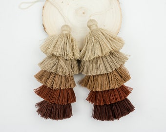 Brown Jewelry Tassels, Cotton  5 layer Tassel Pendants with 3 inch string, 2 pieces
