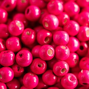 Round Hot Pink Painted Wood Beads,  3mm hole, 100 pieces -B3076