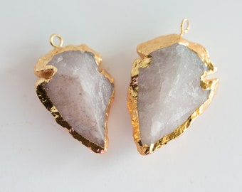 Indian Stone Arrowhead Pendants with gold foil, white color - 2 pieces -B2976