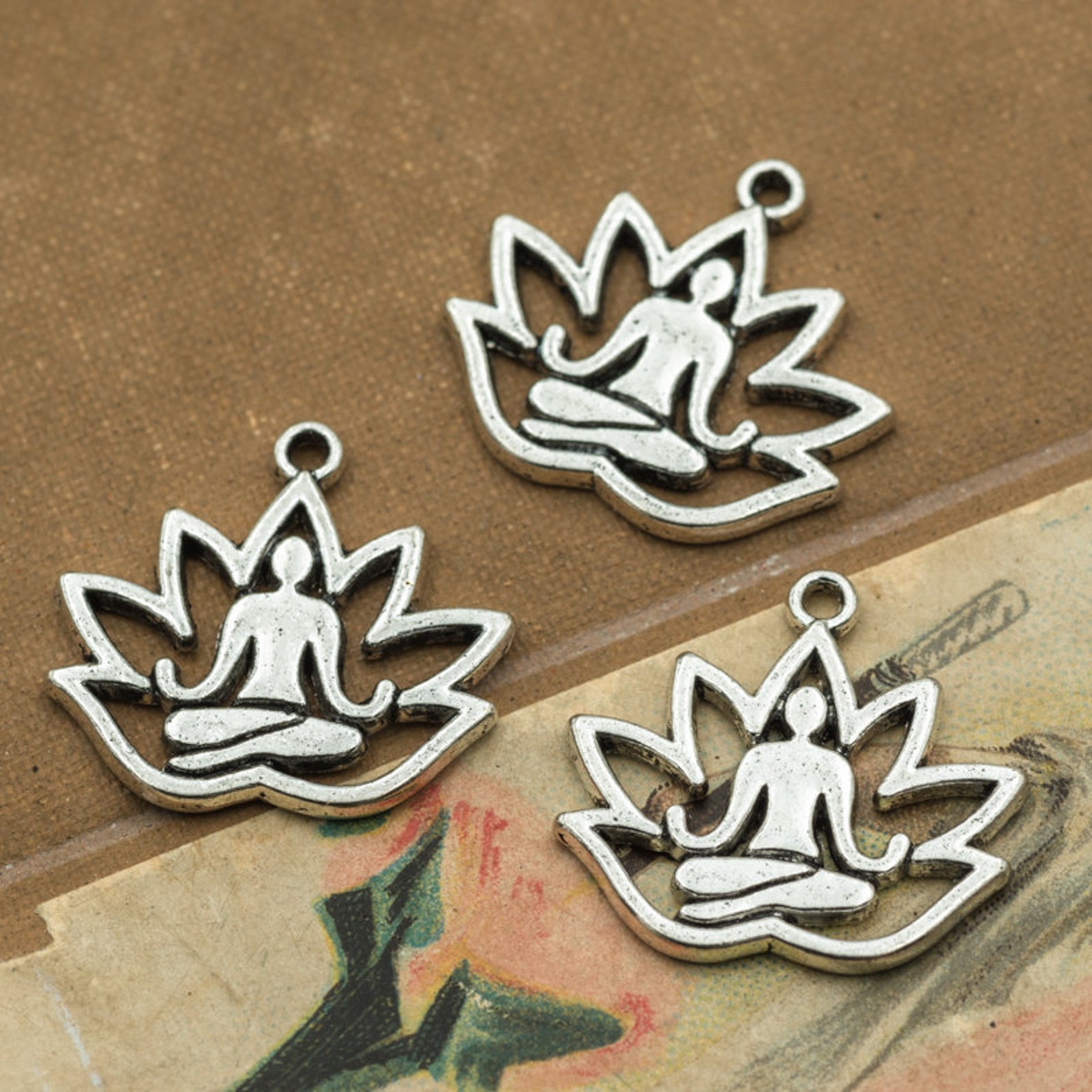Lotus metal Charms silver tone yoga lady pendant 15pcs Etsy