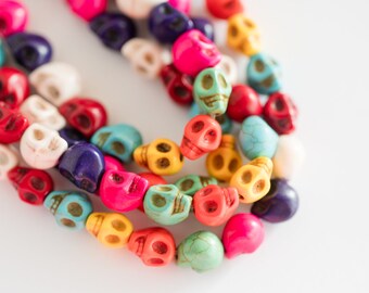 Howlite Skull Beads 10mm, Multi color 38 piece strand, Halloween craft supply -B3008