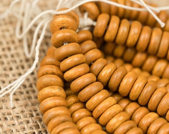 Cuentas redondas de madera natural – Disco de 8 mm / Tira de 100 piezas - B429