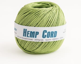 Lime Green Hemp Cord: 1mm Soft Twine, 430 ft - Eco Dye