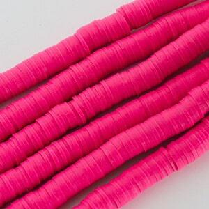 Hot Pink Polymer Clay Disc beads 8mm,   heishi / flat round disc-  1 Strand  -B3095
