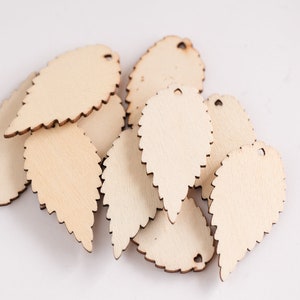 Laser Cut Wood Leaf Pendants, Unfinished natural color, 2 inch tall, 10 pieces  -B3053