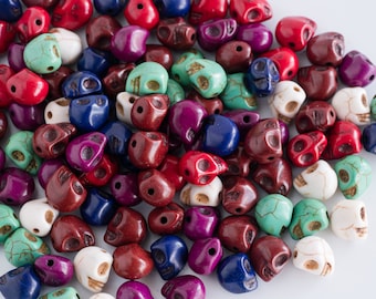 Mini Skull Howlite Beads 10mm,  Gemstone Charms,  25 pieces mix colors -B3100