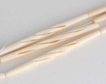Cream Bone Hairpipe Beads, carved tube  4 inch, 4 piece strand  -BN52