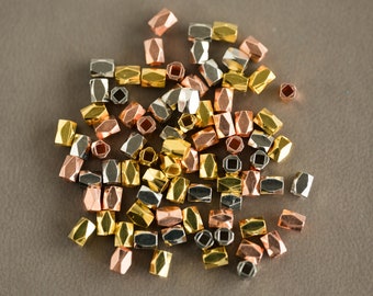 Tiny Bright Metal Tube Beads -4mm - mixed colors - 70 pieces - B2299