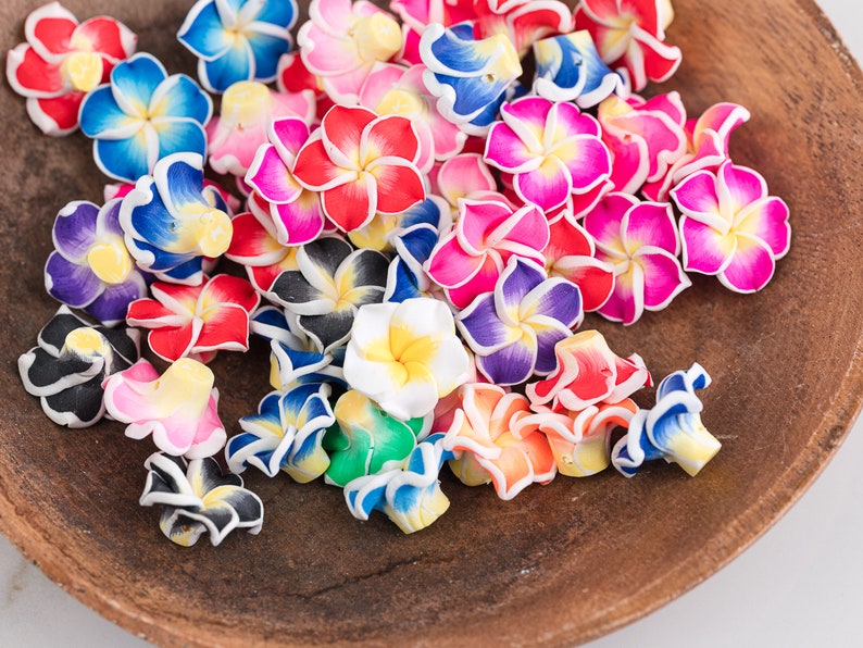 Polymer Clay Flower Beads, plumeria, mixed colors, 20mm diameter, 10 pieces B3180 image 3