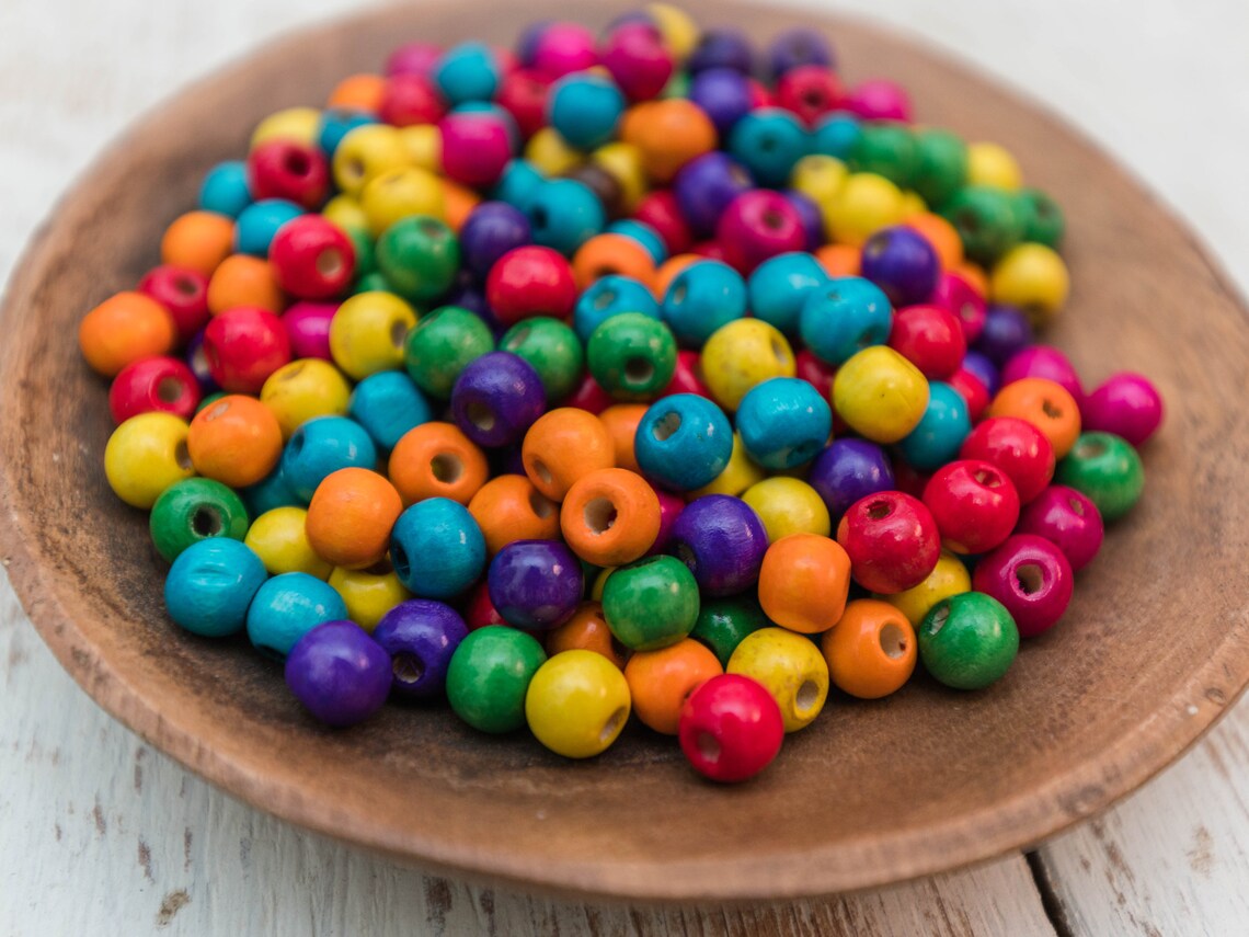 50 Round Painted Wood Beads 10mm 2mm Hole Mix Color Wooden Etsy