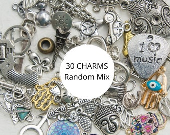 30 Metal Charm mix, Random Designs, Alloy metal pendants,  jewelry craft charms