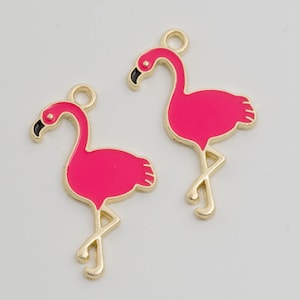 Pink Flamingo  Charm,  Hot Pink beach pendant, bird charms,  5 pieces -C1245