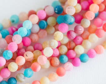 Frosted  Agate Beads 8mm - Multi Color - 14 inch strand -B2263