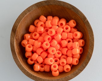 Neon Orange Plastic Pony Beads -  70 pieces - 9mm diameter-B1162