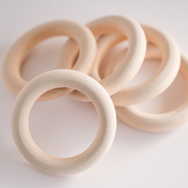 Large Natural Wood Rings, Unfinished,  Craft Supply, 58mm diameter, 5 pieces -B3082